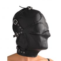 Strict Leather Asylum Leather Hood with Removable Blindfold and Muzzle, Medium/L