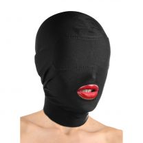 Black Padded Blindfold Face Mask Spandex Lycra Hood Mouth Opening Eye Blackout