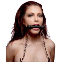 Master Series Equine Silicone Bit Gag With Nipple Clamps