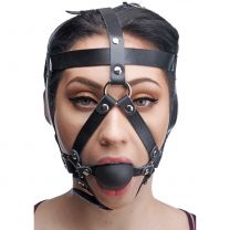 Master Series Leather Head Harness With Ball Gag
