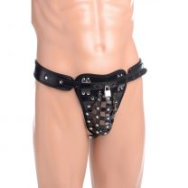 Netted Male Chastity Jock Black Leather O/S