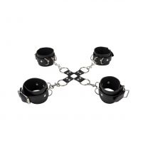 Shots Ouch! Leather Hand And Legcuffs Black