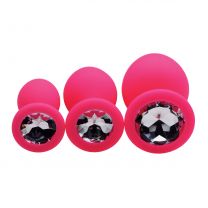 Frisky Pink Pleasure 3 Piece Silicone Anal Plugs with Gems